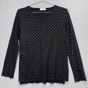 Controluce Top Womens Medium Black Gold Metallic Sheer Mesh Made in Italy